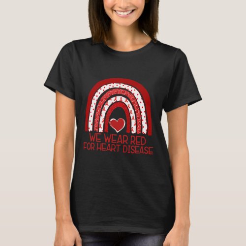 Rainbow Heart Disease Awareness Red Ribbon Gift Su T_Shirt