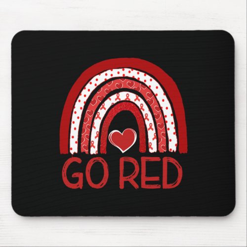 Rainbow Heart Disease Awareness Red Ribbon Gift Wa Mouse Pad