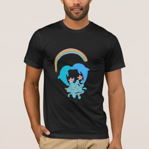 Rainbow Heart Dolphins T_Shirt