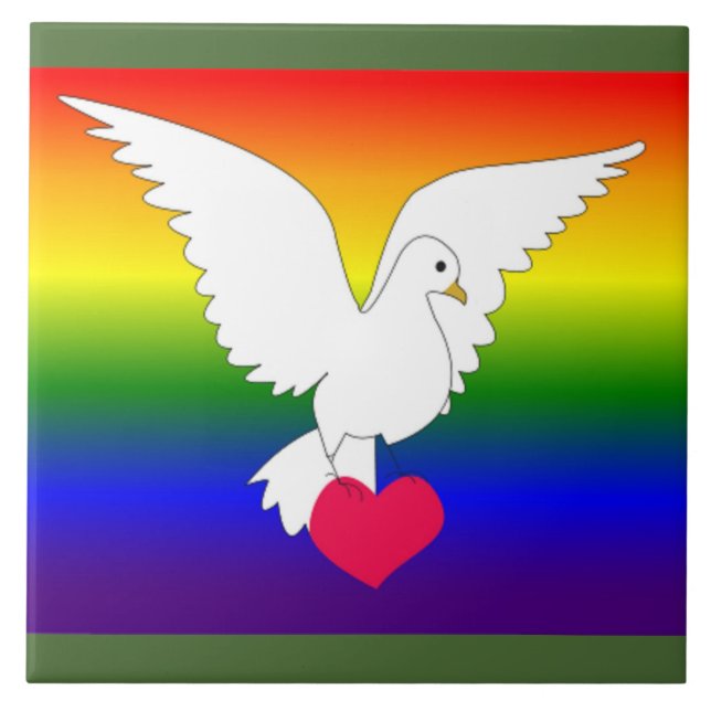 RAINBOW HEART DOVE CERAMIC TILE (Front)