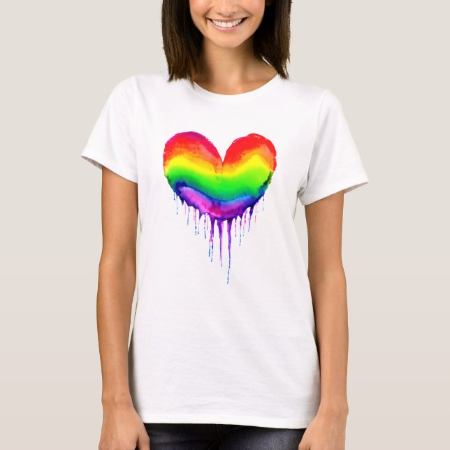 Rainbow Heart Dripping Paint T-Shirt (Front)