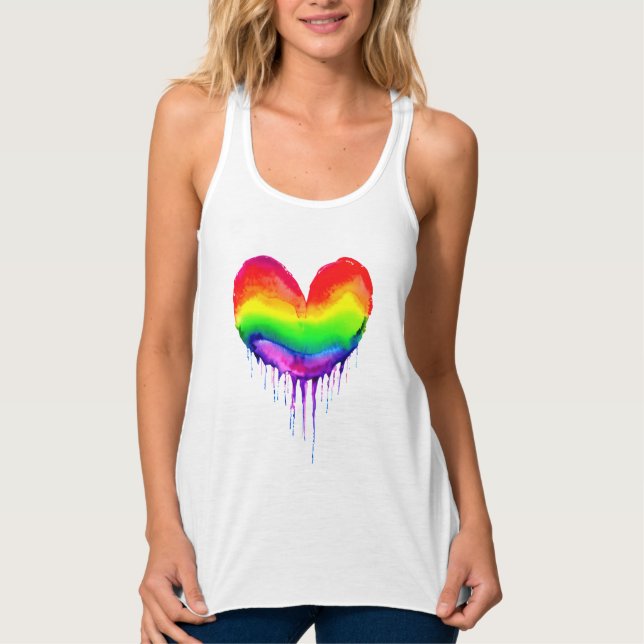 Rainbow Heart Dripping Paint Tank Top (Front)