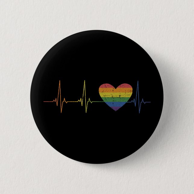 Rainbow heart flag heartbeat pride month awareness button (Front)