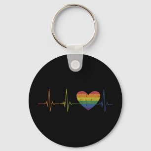 Rainbow heart flag heartbeat pride month awareness keychain