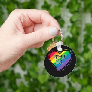 Rainbow Heart Flag Proud Dad LGBT Gay Pride Month Keychain