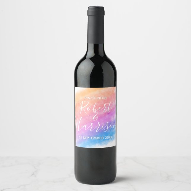 Rainbow Heart Full of Joy Wedding Wine Label (Front)