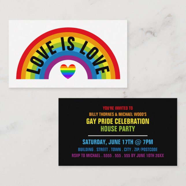 Rainbow Heart, Gay Pride Celebration Invite Card (Front/Back)