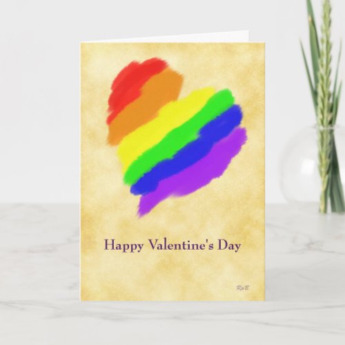 Rainbow Heart Gay Valentines Holiday Card