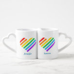 Rainbow Heart Gay Wedding Custom Newlywed Names Coffee Mug Set<br><div class="desc">Cute interlocking gay pride mugs for a LGBTQ couple in love on Valentine's Day. Personalize underneath the striped rainbow heart with you and your sweetheart's name for the perfect romantic LGBT gift.</div>