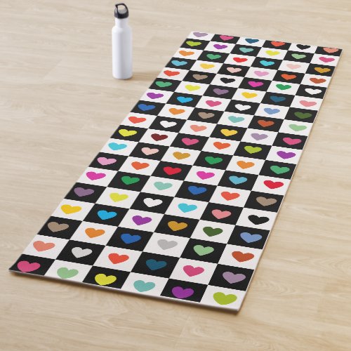 Rainbow Heart Grid Pattern Yoga Mat