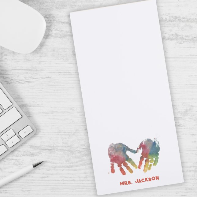 Rainbow Heart Handprints |  Personalized Teacher Magnetic Notepad (Creator Uploaded)
