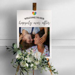 Rainbow Heart Happily Ever After LGBT Wedding Foam Board