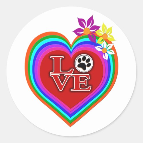 Rainbow Heart Hibiscus Love Dogs Classic Round Sticker