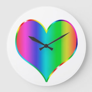 Rainbow heart large clock