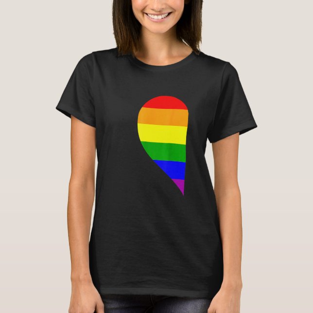 Rainbow Heart Lgbt Matching Gay Couple Valentine's T-Shirt (Front)