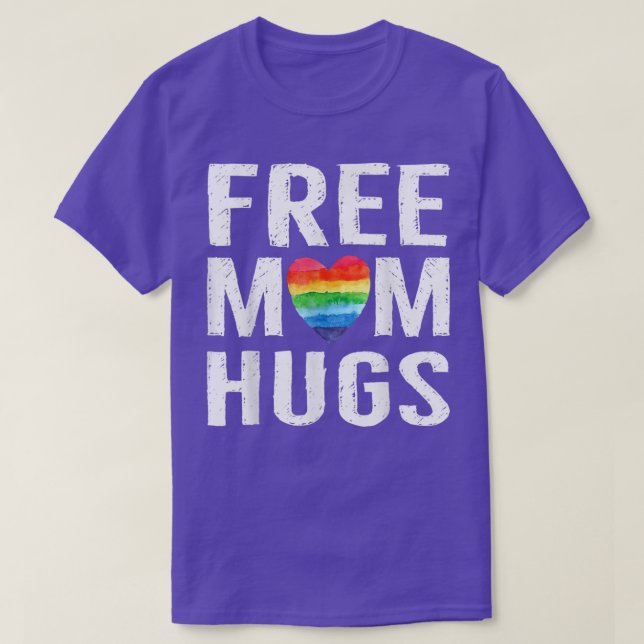 Rainbow Heart LGBT Pride Month Free Mom Hugs T-Shi T-Shirt (Design Front)