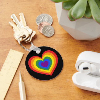 Rainbow Heart LGBTQ Pride on Black Keychain