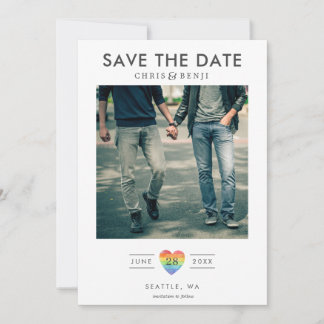 Rainbow Heart LGBTQ Save the Date with Photo