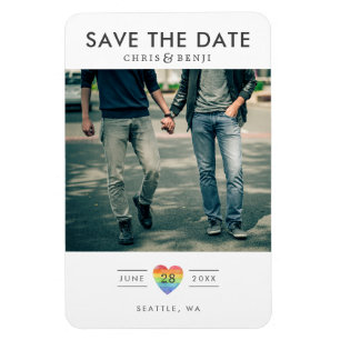 Rainbow Heart LGBTQ Save the Date with Photo Magnet