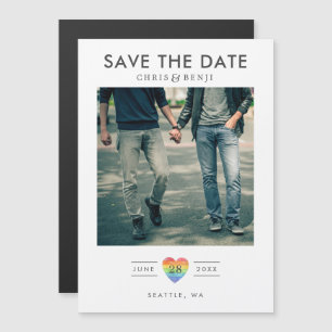 Rainbow Heart LGBTQ Save the Date with Photo Magnetic Invitation