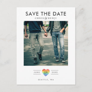 Rainbow Heart LGBTQ Save the Date with Photo Postcard