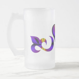 Rainbow Heart Lily and Butterfly Frosted Glass Beer Mug