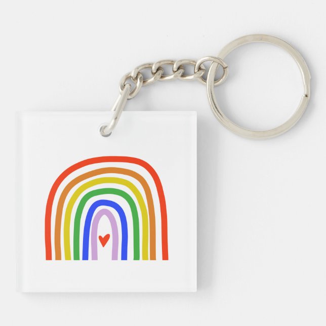 Rainbow Heart Love Artisan Colorful Kids Handrawn Keychain (Back)