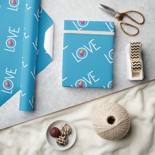 Rainbow Heart Love Blue Wrapping Paper (Crafts)