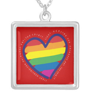 Rainbow Heart Love Gay Pride Silver Plated Necklace