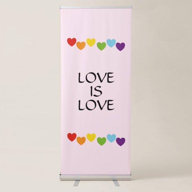 Rainbow Heart Love is Love Gay Wedding Welcome  Retractable Banner (Front)