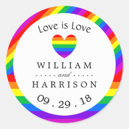 Rainbow Heart Love is Love Wedding Classic Round Sticker