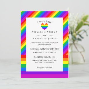 Rainbow Heart Love is Love Wedding Invitation
