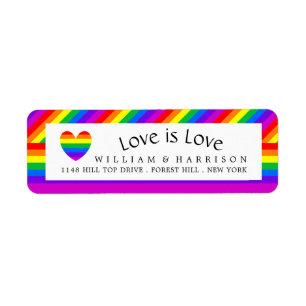 Rainbow Heart Love is Love Wedding Label