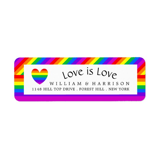 Rainbow Heart Love is Love Wedding Label (Front)