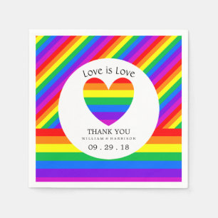 Rainbow Heart Love is Love Wedding Paper Napkins