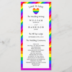 Rainbow Heart Love is Love Wedding Program