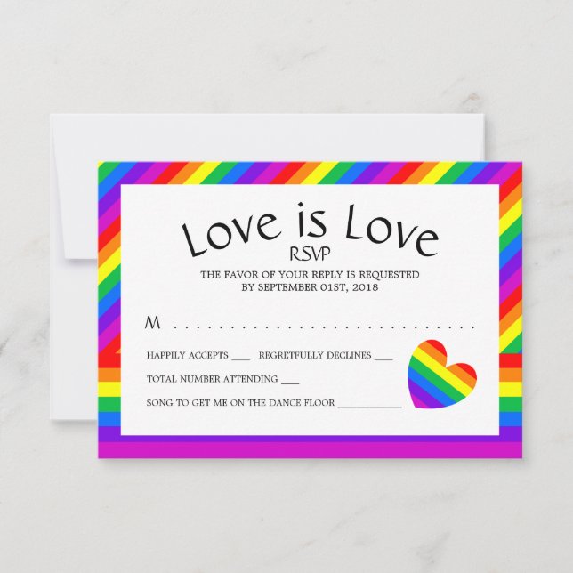 Rainbow Heart Love is Love Wedding RSVP (Front)
