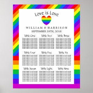 Rainbow Heart Love is Love Wedding Seating Chart