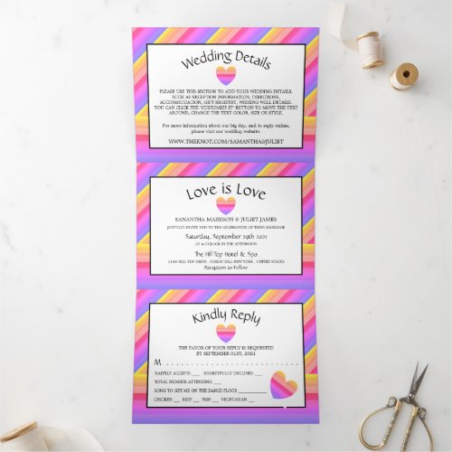 Rainbow Heart Love is Love Wedding Suite Tri_Fold Invitation