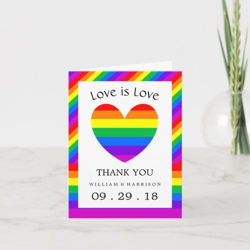 Rainbow Heart Love is Love Wedding Thank You