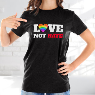 Rainbow Heart Love Not Hate Bold Graphic on Black T-Shirt