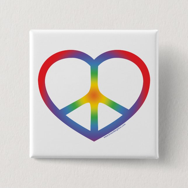 Rainbow Heart, Love, Peace Sign Button (Front)