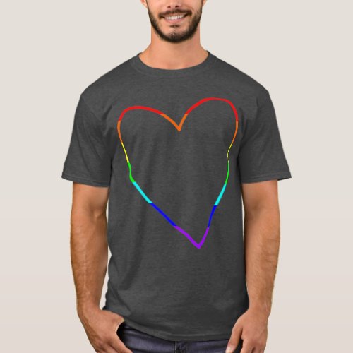 Rainbow Heart Minimal Line for Valentines Day T_Shirt