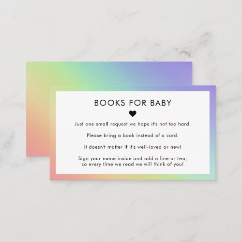 Rainbow Heart Minimalist Books for Baby Shower Enclosure Card