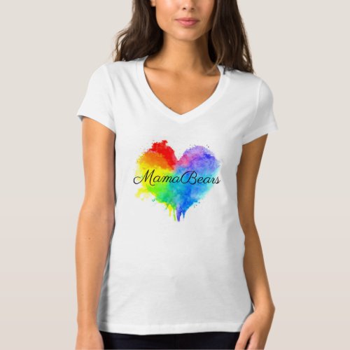 Rainbow Heart Moms V Neck T Shirt