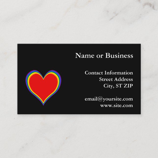 Rainbow Heart on Black Business Card (Front)