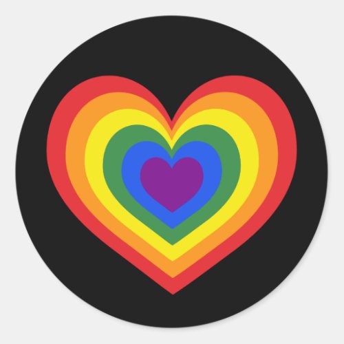 Rainbow Heart on Black Classic Round Sticker