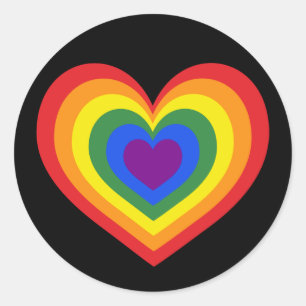 Rainbow Heart on Black Classic Round Sticker
