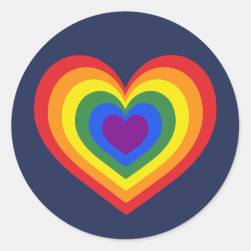 Rainbow Heart on Navy Blue Classic Round Sticker