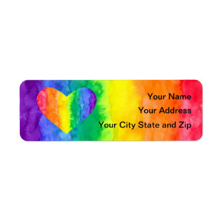 Rainbow Heart on Rainbow Watercolor Wash Label